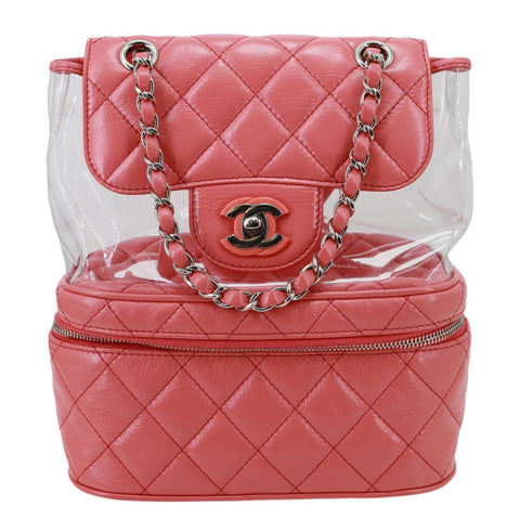 CHANEL Crumpled Crumpled Quilted Calfskin PVC Backpack Pink