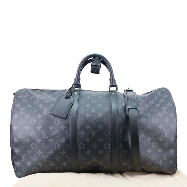 LOUIS VUITTON Keepall 55 Bandouliere Monogram Eclipse Travel Bag Black