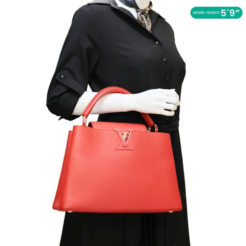 LOUIS VUITTON Capucines PM Taurillon Leather Shoulder Bag Red