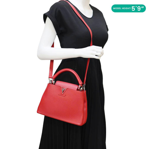 LOUIS VUITTON Capucines BB Taurillon Leather Satchel Bag Red