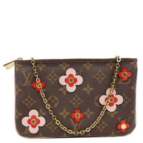 LOUIS VUITTON Blooming Flowers Pochette Monogram Canvas Chain Crossbody Bag Brown