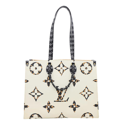 LOUIS VUITTON Onthego Jungle GM Giant Monogram Canvas Tote Shoulder Bag White
