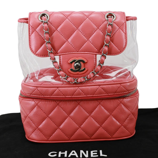 CHANEL Crumpled Crumpled Quilted Calfskin PVC Backpack Pink