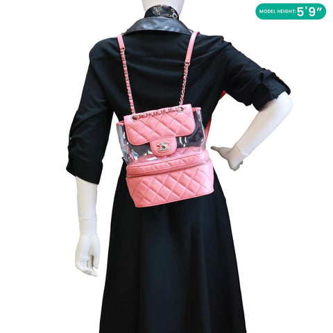 CHANEL Crumpled Crumpled Quilted Calfskin PVC Backpack Pink