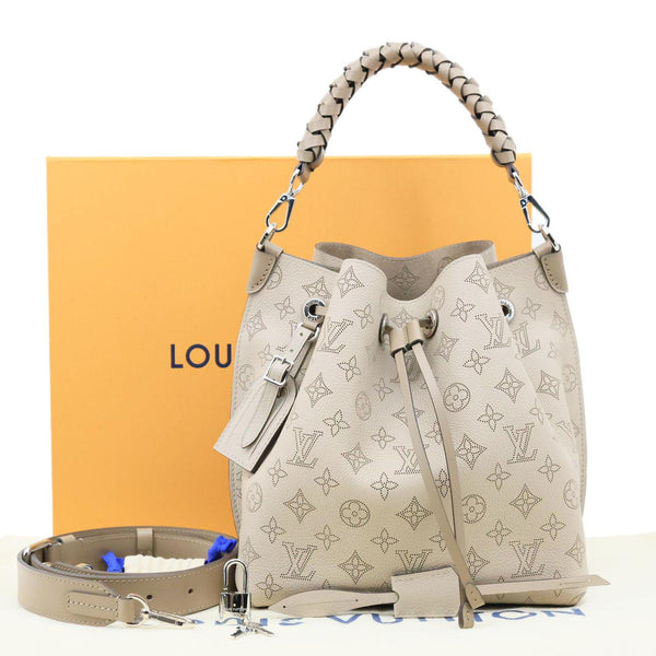 LOUIS VUITTON Muria Mahina Perforated Leather Shoulder Bucket Bag Creme Beige