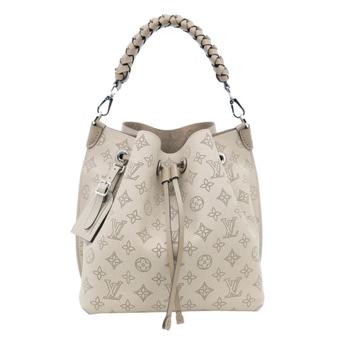 LOUIS VUITTON Muria Mahina Perforated Leather Shoulder Bucket Bag Creme Beige