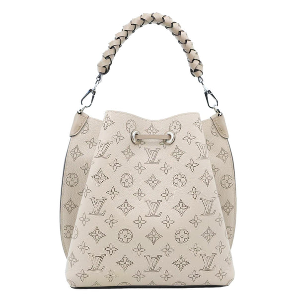 LOUIS VUITTON Muria Mahina Perforated Leather Shoulder Bucket Bag Creme Beige
