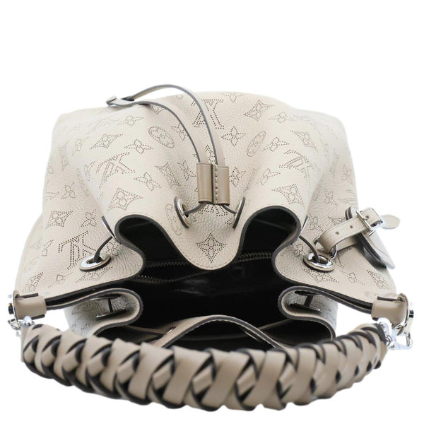 LOUIS VUITTON Muria Mahina Perforated Leather Shoulder Bucket Bag Creme Beige