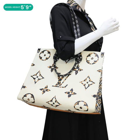 LOUIS VUITTON Onthego Jungle GM Giant Monogram Canvas Tote Shoulder Bag White