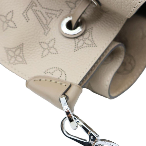 LOUIS VUITTON Muria Mahina Perforated Leather Shoulder Bucket Bag Creme Beige