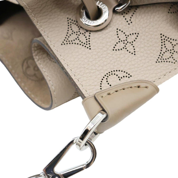 LOUIS VUITTON Muria Mahina Perforated Leather Shoulder Bucket Bag Creme Beige