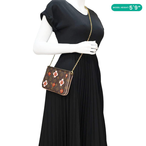 LOUIS VUITTON Blooming Flowers Pochette Monogram Canvas Chain Crossbody Bag Brown