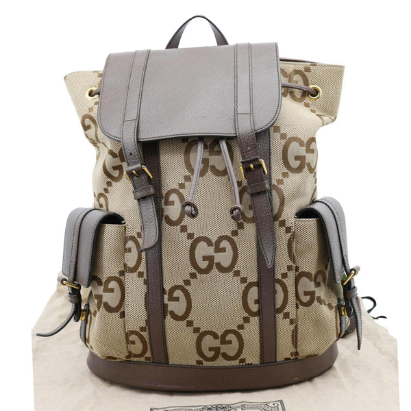GUCCI Jumbo Double Buckle Dollar Web GG Canvas Backpack Beige 678829