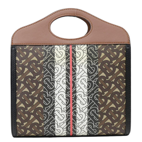 BURBERRY Pocket Mini Monogram Stripe E-Canvas Shoulder Bag Brown