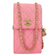 CHANEL Pearl Crush CC Quilted Leather Crossbody Phone Holder Pink