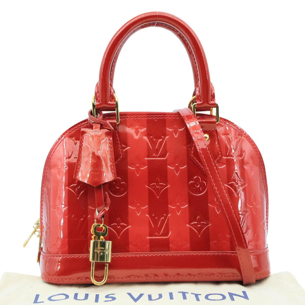 LOUIS VUITTON Alma BB Monogram Rayures Vernis Satchel Bag Red