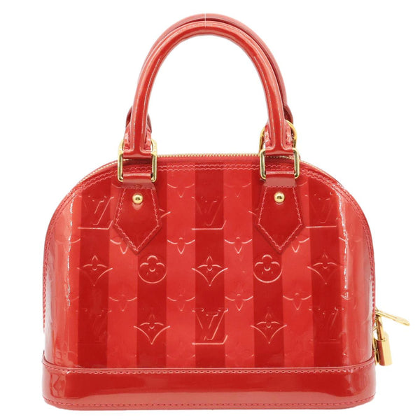 LOUIS VUITTON Alma BB Monogram Rayures Vernis Satchel Bag Red