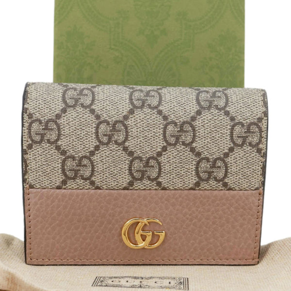 GUCCI Dollar Calfskin GG Supreme Monogram Card Case Wallet Cream 141415