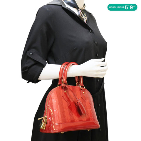 LOUIS VUITTON Alma BB Monogram Rayures Vernis Satchel Bag Red