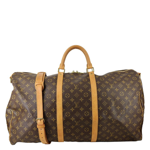 LOUIS VUITTON Keepall 60 Bandouliere Monogram Canvas Travel Bag Brown