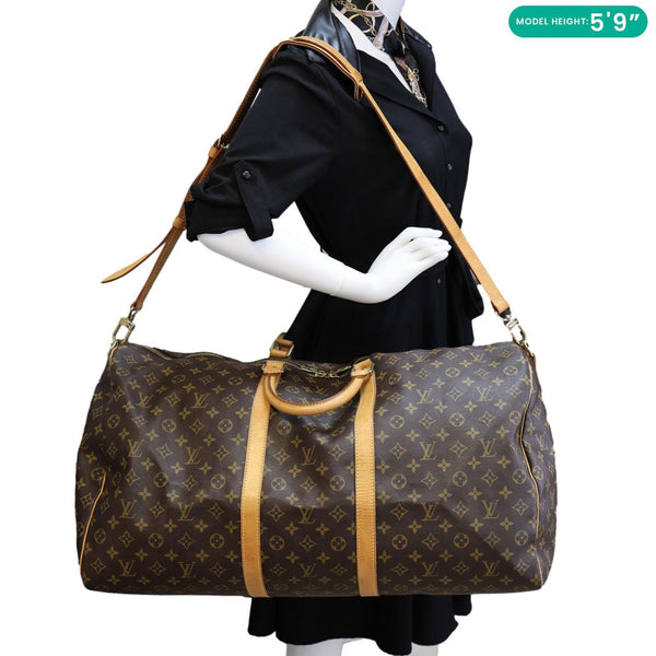 LOUIS VUITTON Keepall 60 Bandouliere Monogram Canvas Travel Bag Brown