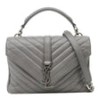 YVES SAINT LAURENT Monogram College Matelasse Chevron Leather Chain Shoulder Bag Grey