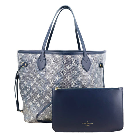 LOUIS VUITTON Neverfull MM Monoglam Jacquard Tote Bag Navy Blue