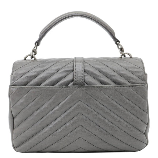YVES SAINT LAURENT Monogram College Matelasse Chevron Leather Chain Shoulder Bag Grey
