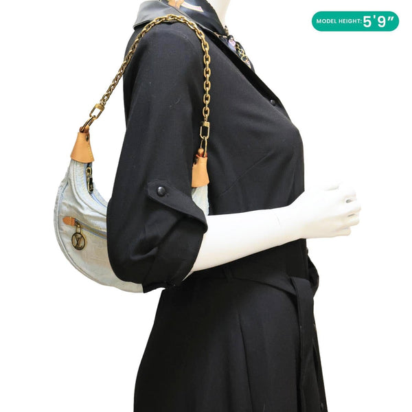 LOUIS VUITTON Loop Monogram Denim Shoulder Bag Light Blue