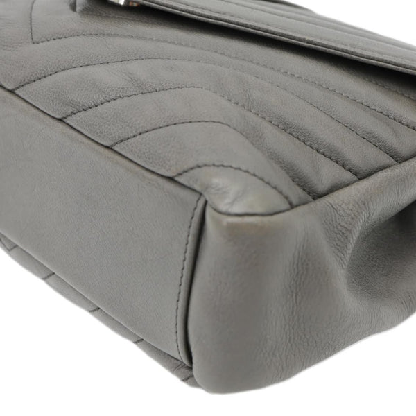 YVES SAINT LAURENT Monogram College Matelasse Chevron Leather Chain Shoulder Bag Grey