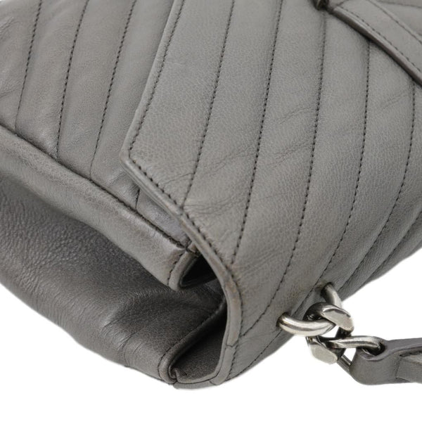 YVES SAINT LAURENT Monogram College Matelasse Chevron Leather Chain Shoulder Bag Grey