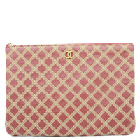 CHANEL Stitched O Case Calfskin Leather Clutch Red