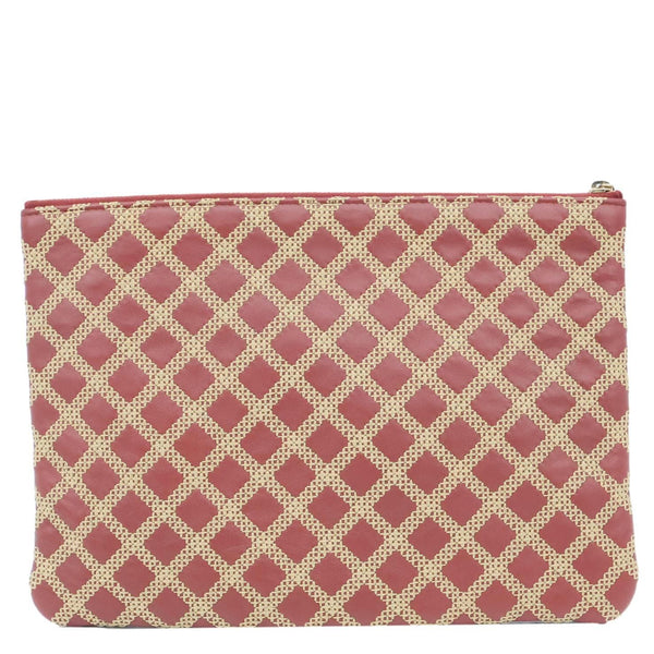 CHANEL Stitched O Case Calfskin Leather Clutch Red