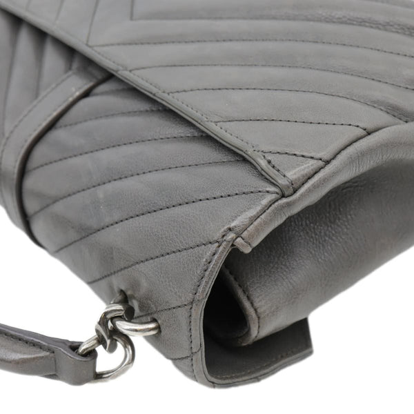 YVES SAINT LAURENT Monogram College Matelasse Chevron Leather Chain Shoulder Bag Grey