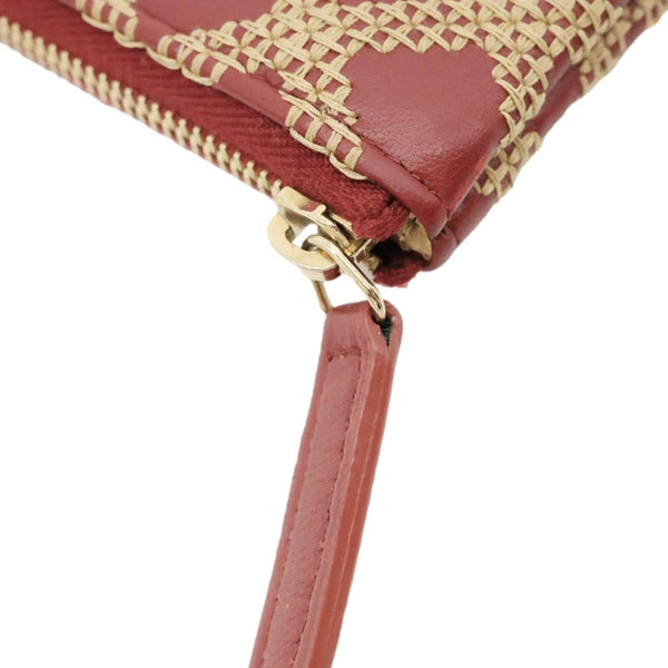 CHANEL Stitched O Case Calfskin Leather Clutch Red