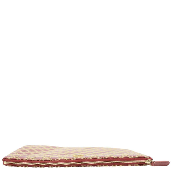 CHANEL Stitched O Case Calfskin Leather Clutch Red