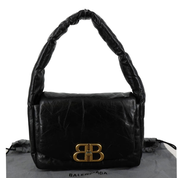 BALENCIAGA Monaco Calfskin Leather Shoulder Bag Black