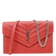 YVES SAINT LAURENT Cassandra Matelasse Grain De Poudre Chain Wallet Red