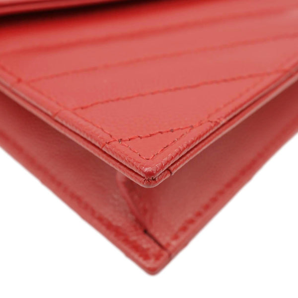 YVES SAINT LAURENT Cassandra Matelasse Grain De Poudre Chain Wallet Red
