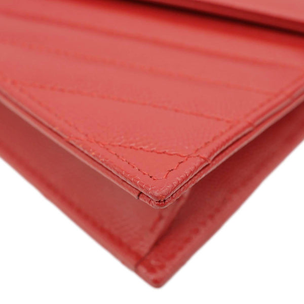 YVES SAINT LAURENT Cassandra Matelasse Grain De Poudre Chain Wallet Red
