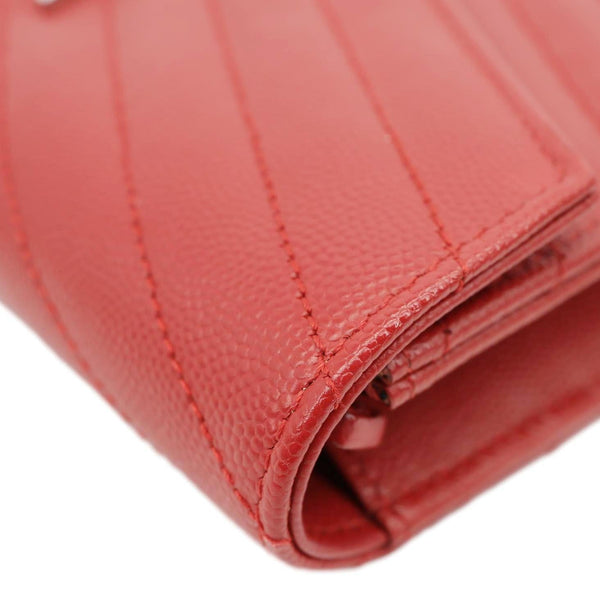 YVES SAINT LAURENT Cassandra Matelasse Grain De Poudre Chain Wallet Red