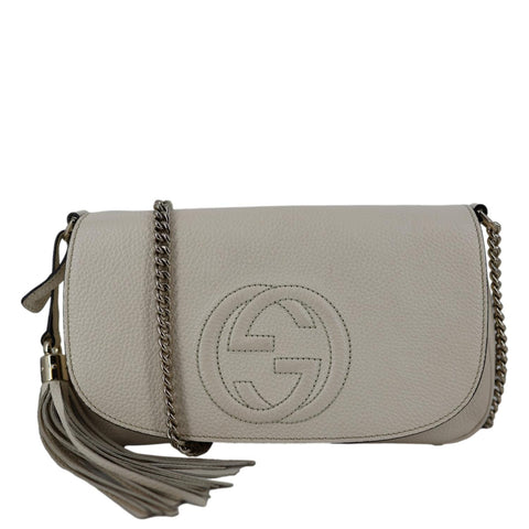 GUCCI Soho Flap Leather Chain Crossbody Bag Off White 536224