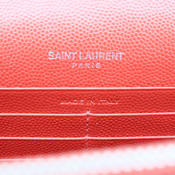 YVES SAINT LAURENT Cassandra Matelasse Grain De Poudre Chain Wallet Red