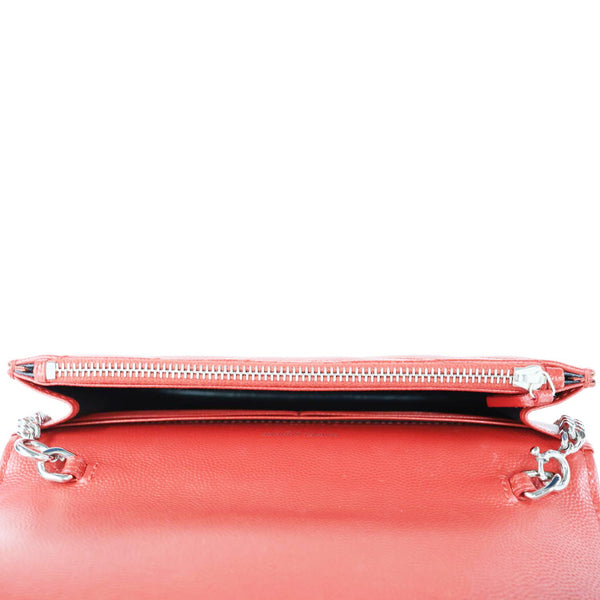 YVES SAINT LAURENT Cassandra Matelasse Grain De Poudre Chain Wallet Red