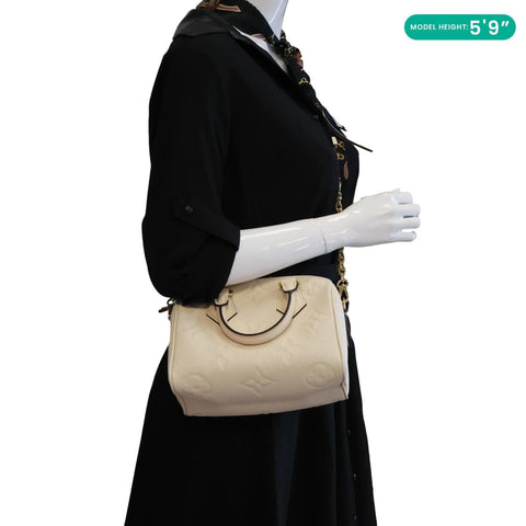 LOUIS VUITTON Speedy Bandouliere 20 Monogram Empreinte Leather Shoulder Bag Off White