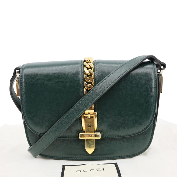 GUCCI Sylvie 1969 Mini Leather Shoulder Bag Green 615965