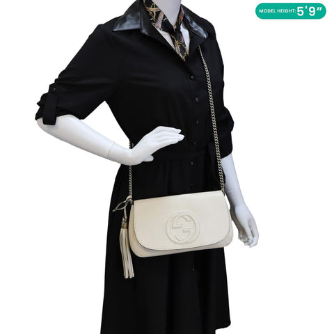 GUCCI Soho Flap Leather Chain Crossbody Bag Off White 536224