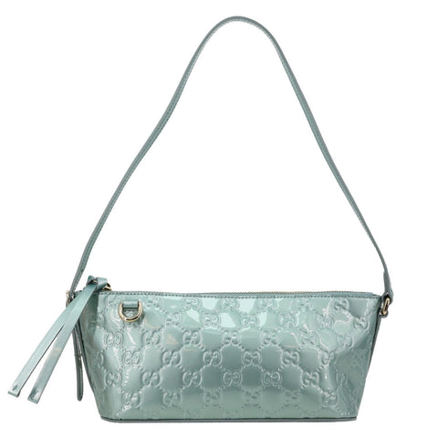 GUCCI GG Emblem Patent Leather Shoulder Bag Light Blue 847281