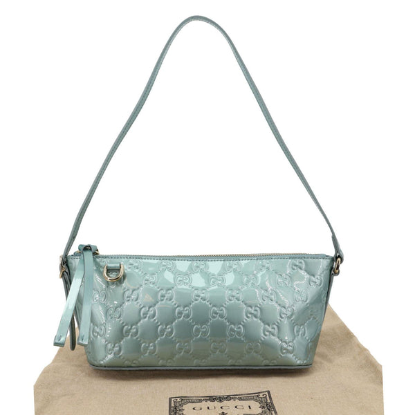 GUCCI GG Emblem Patent Leather Shoulder Bag Light Blue 847281