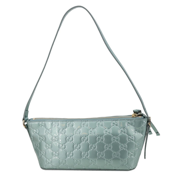 GUCCI GG Emblem Patent Leather Shoulder Bag Light Blue 847281